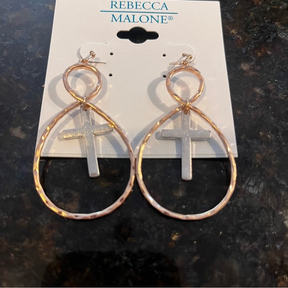 Rebecca Malone Gold and Silver Cross Hoop Earrings - Picture 2 of 3